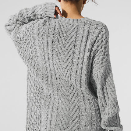 alo Women's Cable Knit Crew Neck Sweater - Athletic Heather Grey