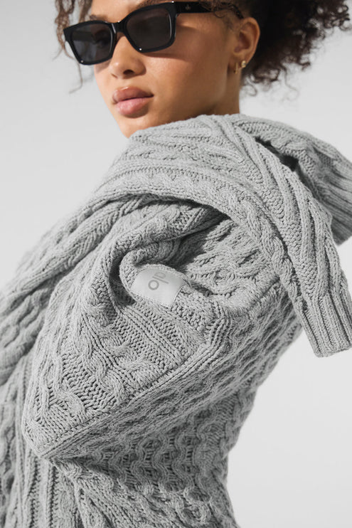 alo Women's Cable Knit Crew Neck Sweater - Athletic Heather Grey