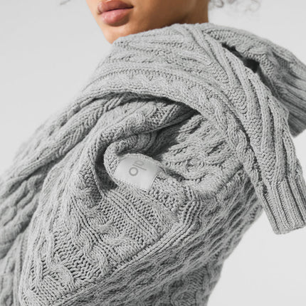 alo Women's Cable Knit Crew Neck Sweater - Athletic Heather Grey