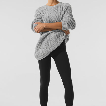 alo Women's Cable Knit Crew Neck Sweater - Athletic Heather Grey