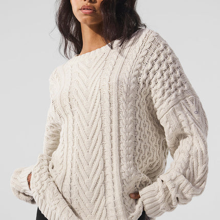 alo Women's Cable Knit Crew Neck Sweater - Bone