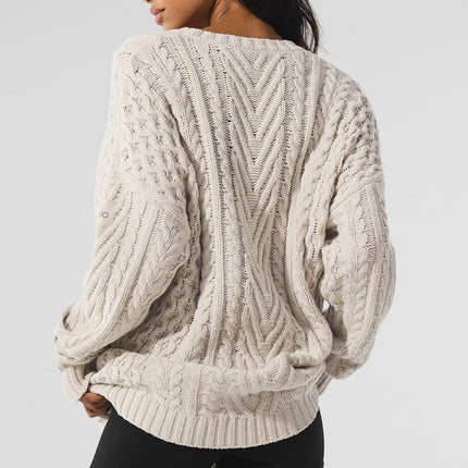 alo Women's Cable Knit Crew Neck Sweater - Bone