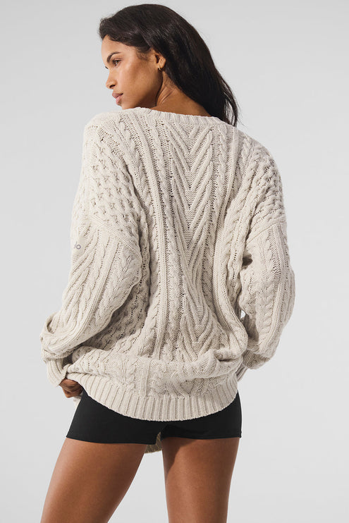 alo Women's Cable Knit Crew Neck Sweater - Bone