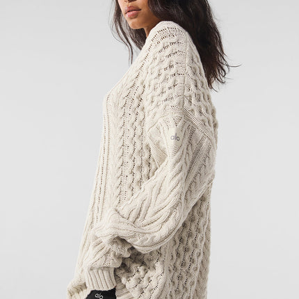 alo Women's Cable Knit Crew Neck Sweater - Bone