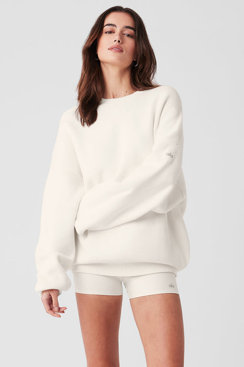 alo Women's Scholar Crew Neck Sweater - Ivory