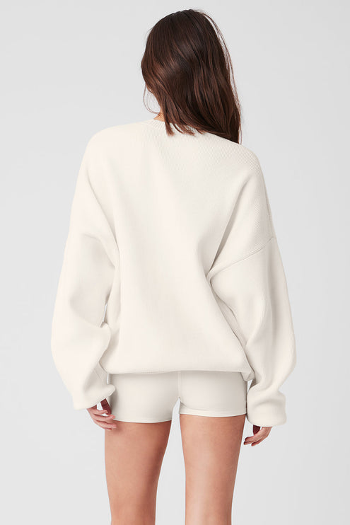 alo Women's Scholar Crew Neck Sweater - Ivory