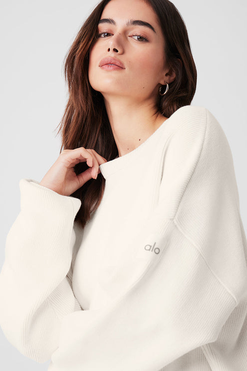 alo Women's Scholar Crew Neck Sweater - Ivory