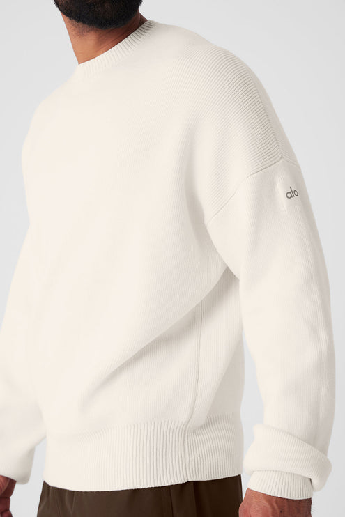 alo Men's Scholar Crew Neck Sweater - Ivory