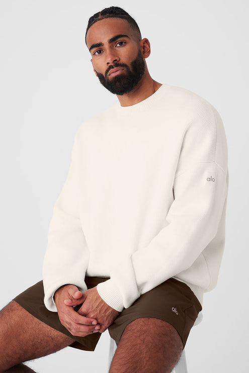 alo Men's Scholar Crew Neck Sweater - Ivory