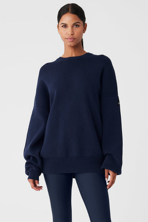 alo Women's Scholar Crew Neck Sweater - Navy