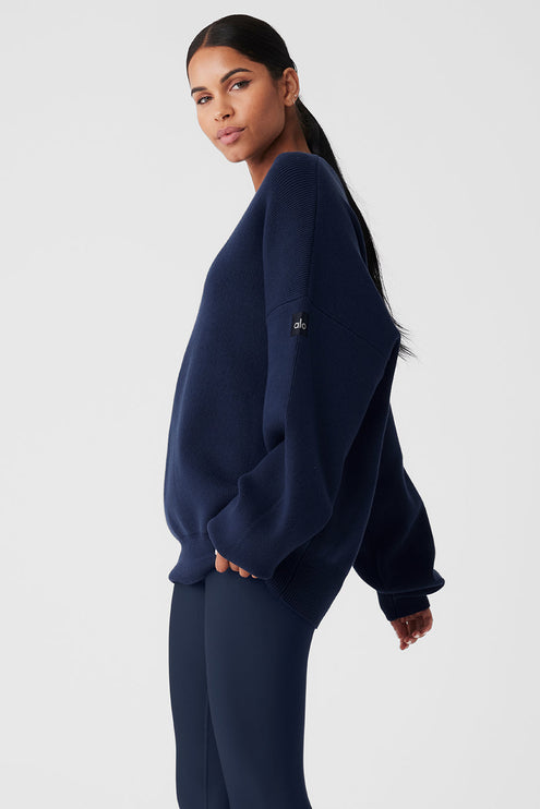 alo Women's Scholar Crew Neck Sweater - Navy