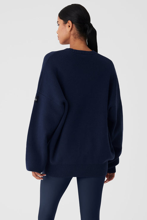 alo Women's Scholar Crew Neck Sweater - Navy