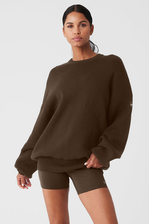 alo Women's Scholar Crew Neck Sweater - Espresso