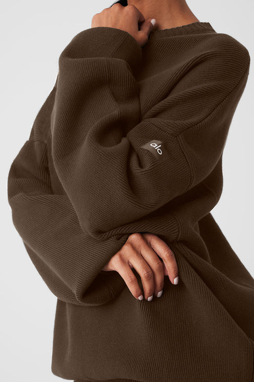 alo Women's Scholar Crew Neck Sweater - Espresso