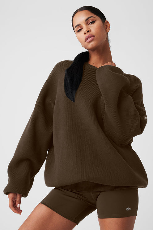 alo Women's Scholar Crew Neck Sweater - Espresso