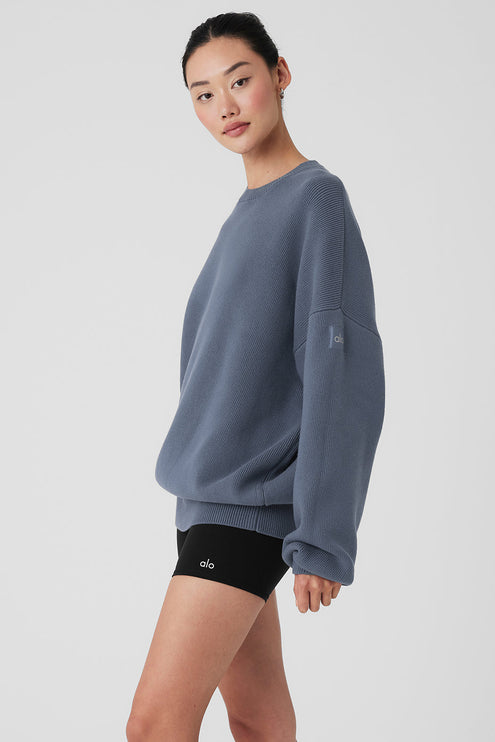 alo Women's Scholar Crew Neck Sweater - Bluestone