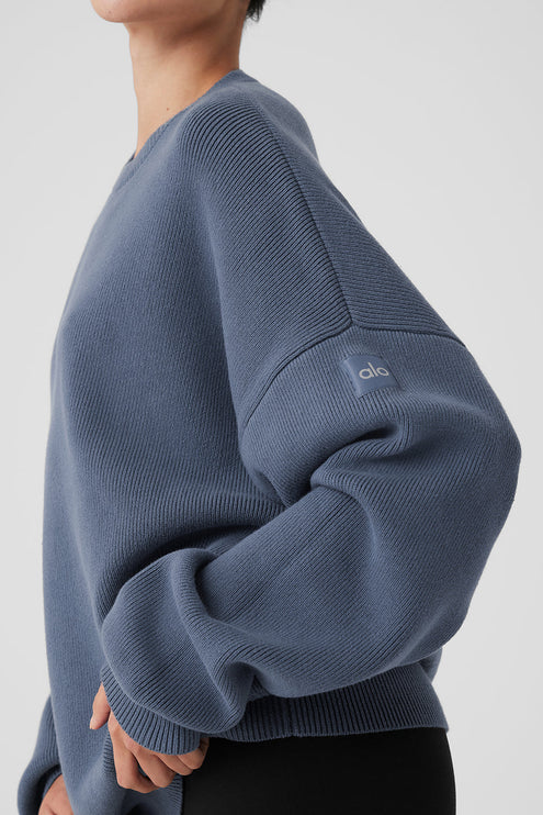 alo Women's Scholar Crew Neck Sweater - Bluestone