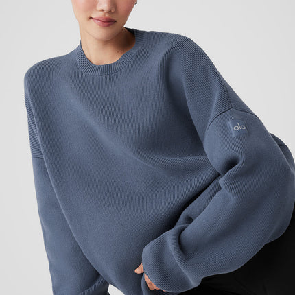 alo Women's Scholar Crew Neck Sweater - Bluestone