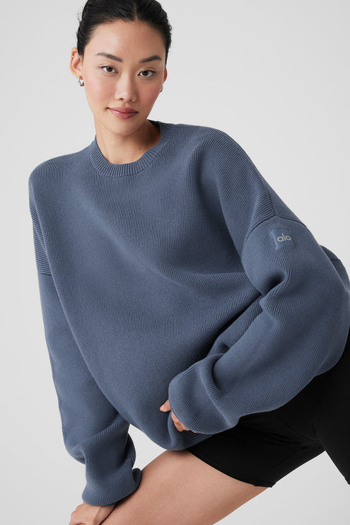alo Women's Scholar Crew Neck Sweater - Bluestone