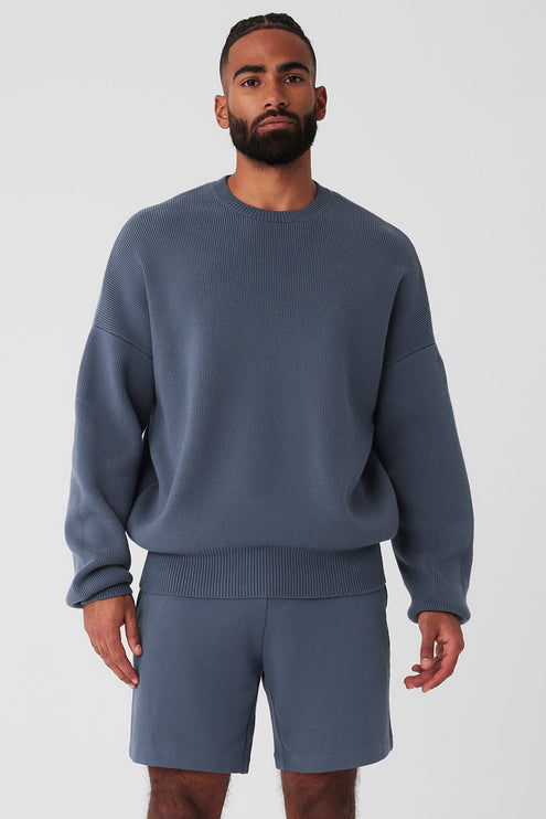 alo Men's Scholar Crew Neck Sweater - Bluestone