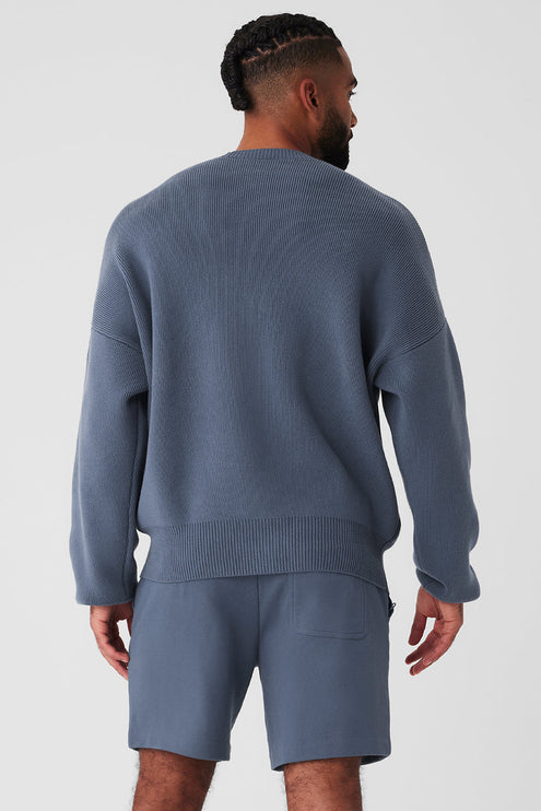 alo Men's Scholar Crew Neck Sweater - Bluestone
