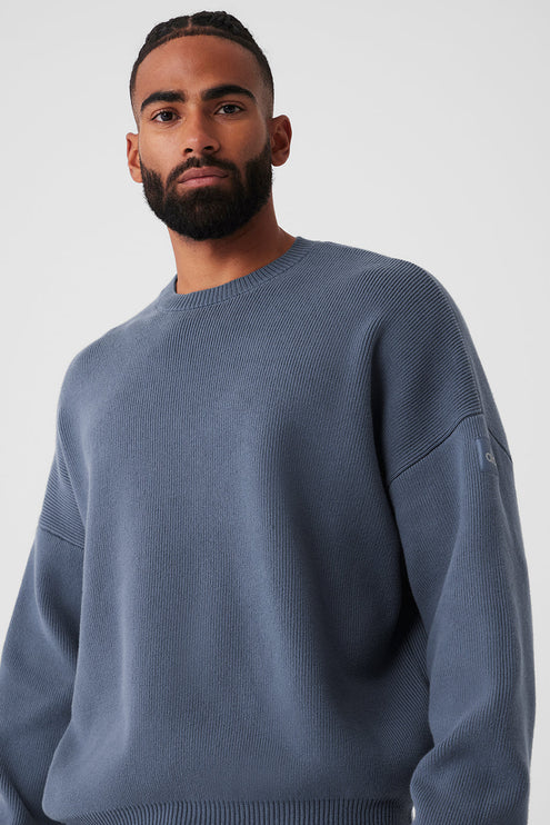 alo Men's Scholar Crew Neck Sweater - Bluestone