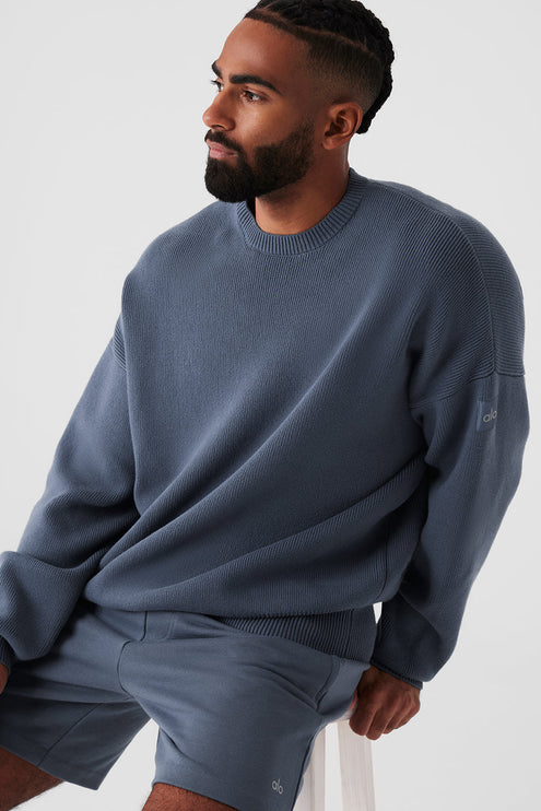alo Men's Scholar Crew Neck Sweater - Bluestone
