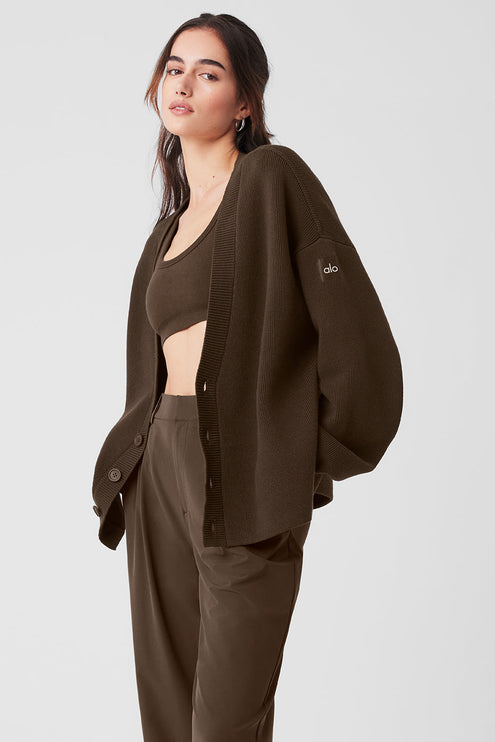 alo Women's Scholar Cardigan Sweater - Espresso