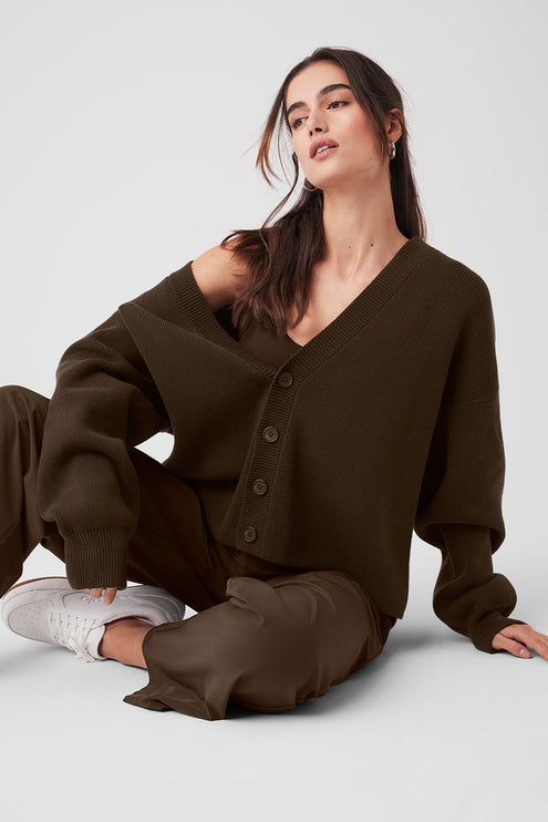 alo Women's Scholar Cardigan Sweater - Espresso
