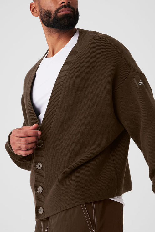 alo Men's Scholar Cardigan Sweater - Espresso