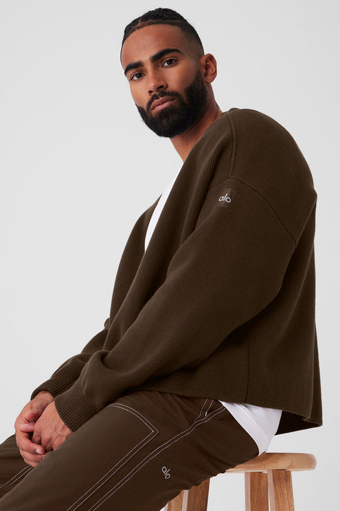 alo Men's Scholar Cardigan Sweater - Espresso