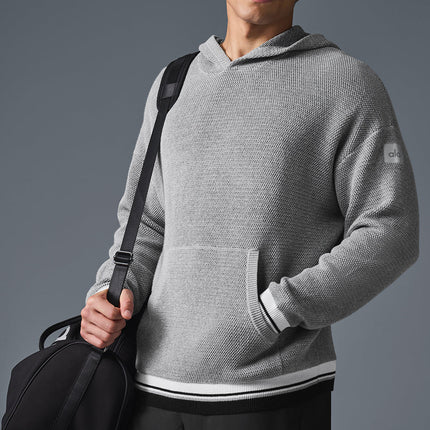 alo Men's Sports Club Sweater Knit Hoodie - Athletic Heather Grey