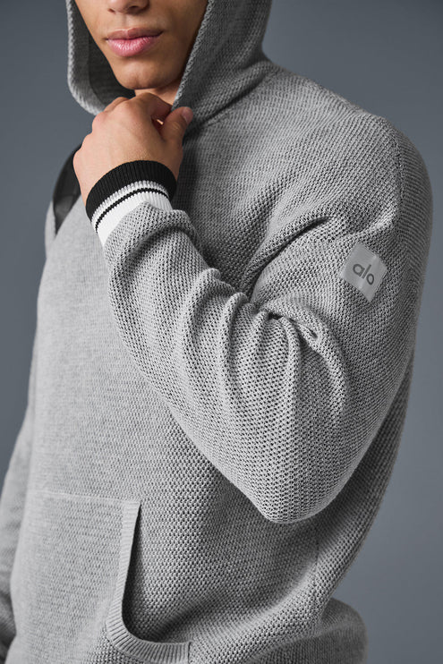alo Men's Sports Club Sweater Knit Hoodie - Athletic Heather Grey