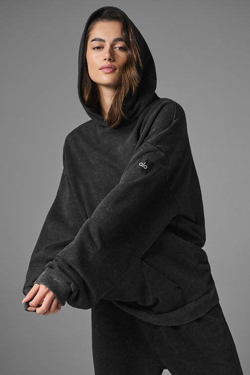 alo Women's Chill Vintage Wash Hoodie - Black Wash