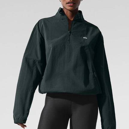alo Women's Light Weight Takeaway Track Pullover - Charcoal Green