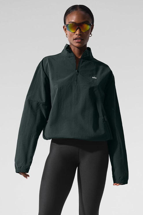 alo Women's Light Weight Takeaway Track Pullover - Charcoal Green