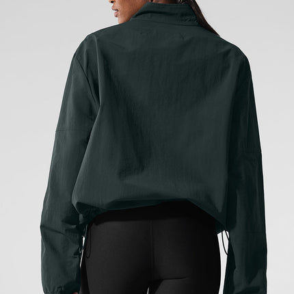 alo Women's Light Weight Takeaway Track Pullover - Charcoal Green
