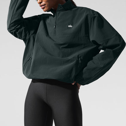 alo Women's Light Weight Takeaway Track Pullover - Charcoal Green