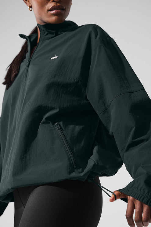 alo Women's Light Weight Takeaway Track Pullover - Charcoal Green