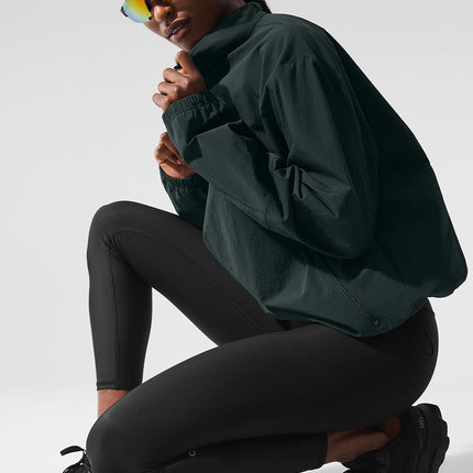alo Women's Light Weight Takeaway Track Pullover - Charcoal Green