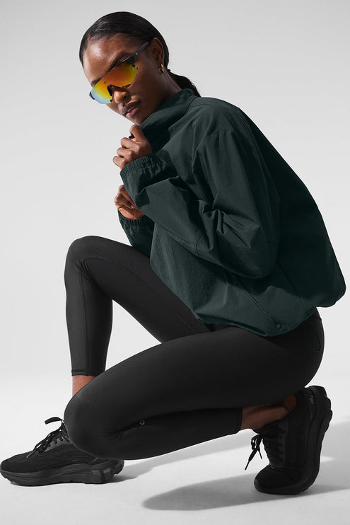 alo Women's Light Weight Takeaway Track Pullover - Charcoal Green