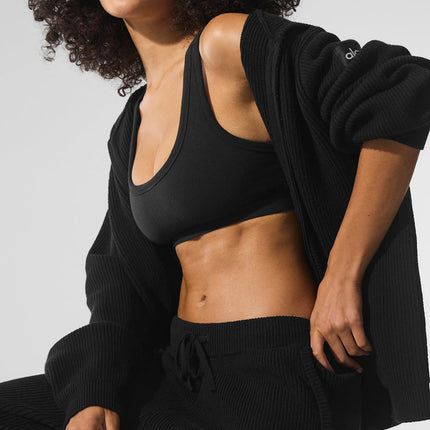 alo Women's Domain Rib Knit Full Zip Sweater - Black