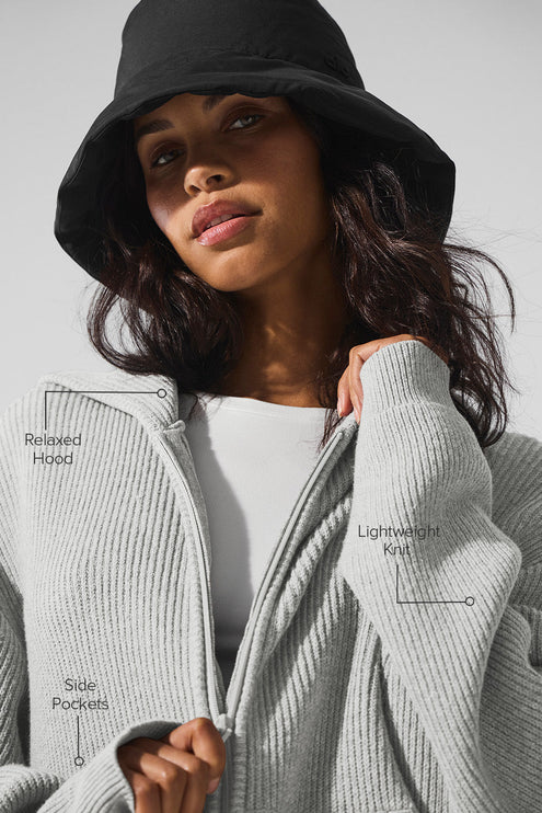 alo Women's Domain Rib Knit Full Zip Sweater - Athletic Heather Grey