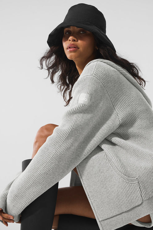 alo Women's Domain Rib Knit Full Zip Sweater - Athletic Heather Grey