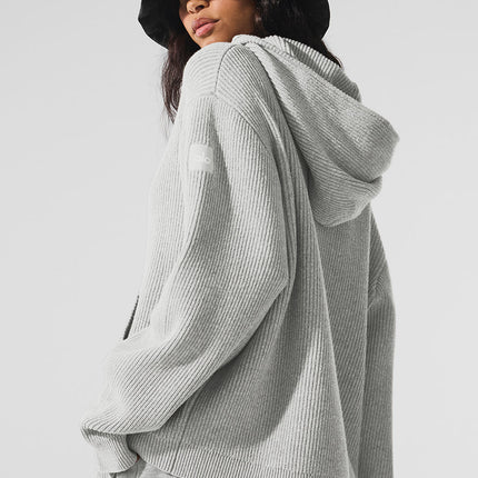 alo Women's Domain Rib Knit Full Zip Sweater - Athletic Heather Grey