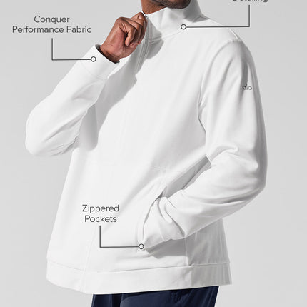 alo Men's Conquer Max Mock Neck Full Zip - White