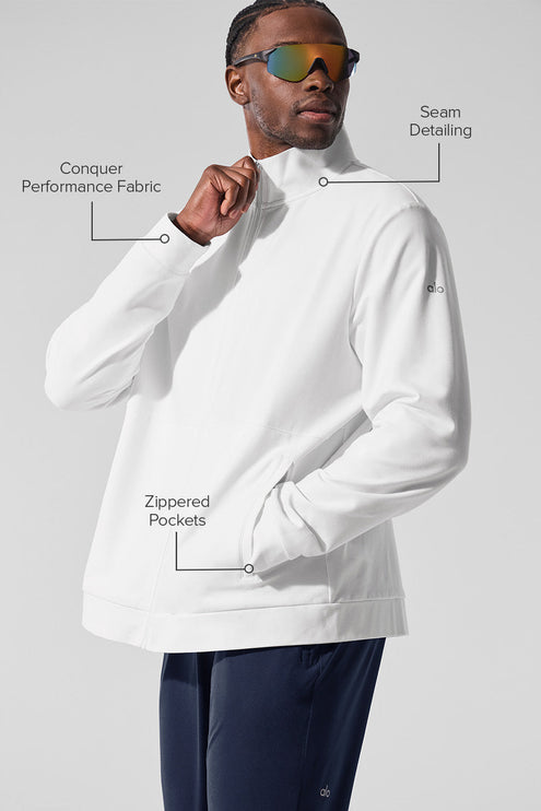 alo Men's Conquer Max Mock Neck Full Zip - White