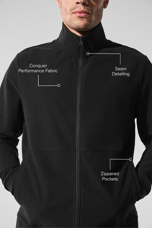 alo Men's Conquer Max Mock Neck Full Zip - Black