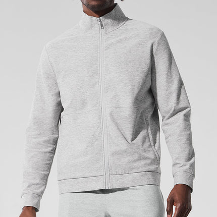 alo Men's Conquer Max Mock Neck Full Zip - Athletic Heather Grey