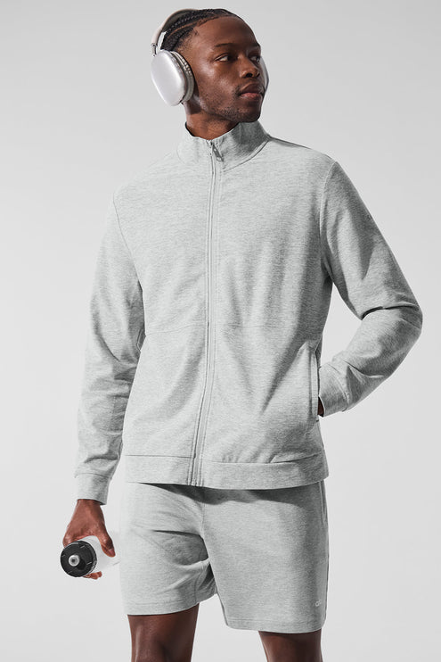 alo Men's Conquer Max Mock Neck Full Zip - Athletic Heather Grey